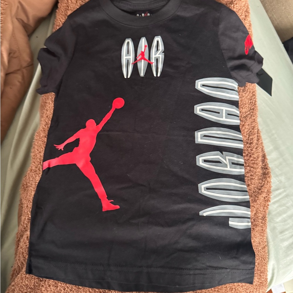 Nike Kids Black T-Shirt with Red Jordan Jumpman and Gray Logo